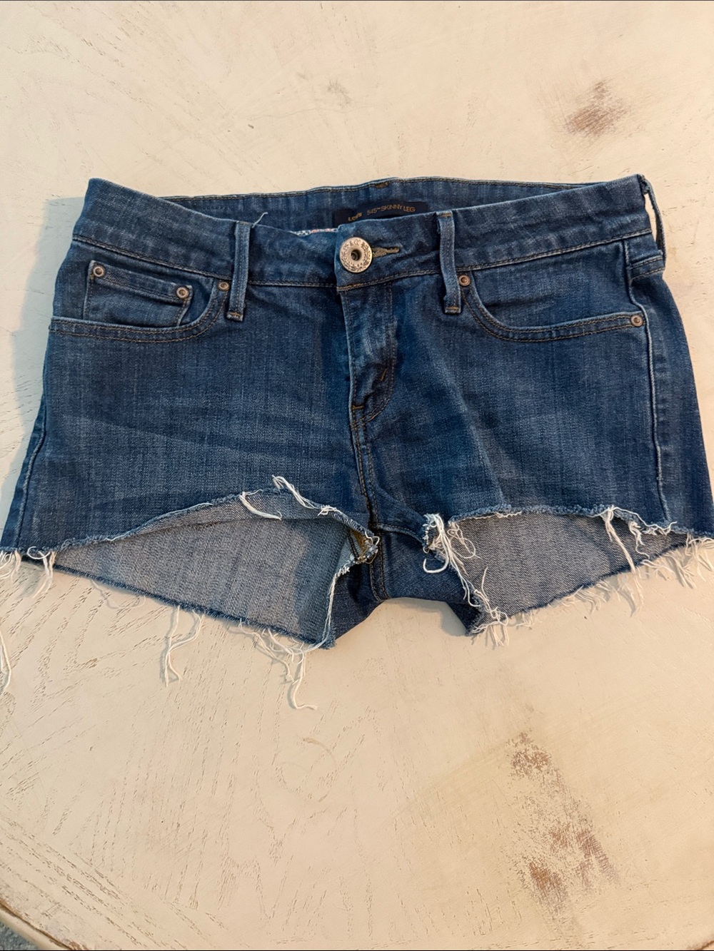 Levi's Medium Blue Distressed Denim Cutoff Shorts Sz 6 Frayed Hem